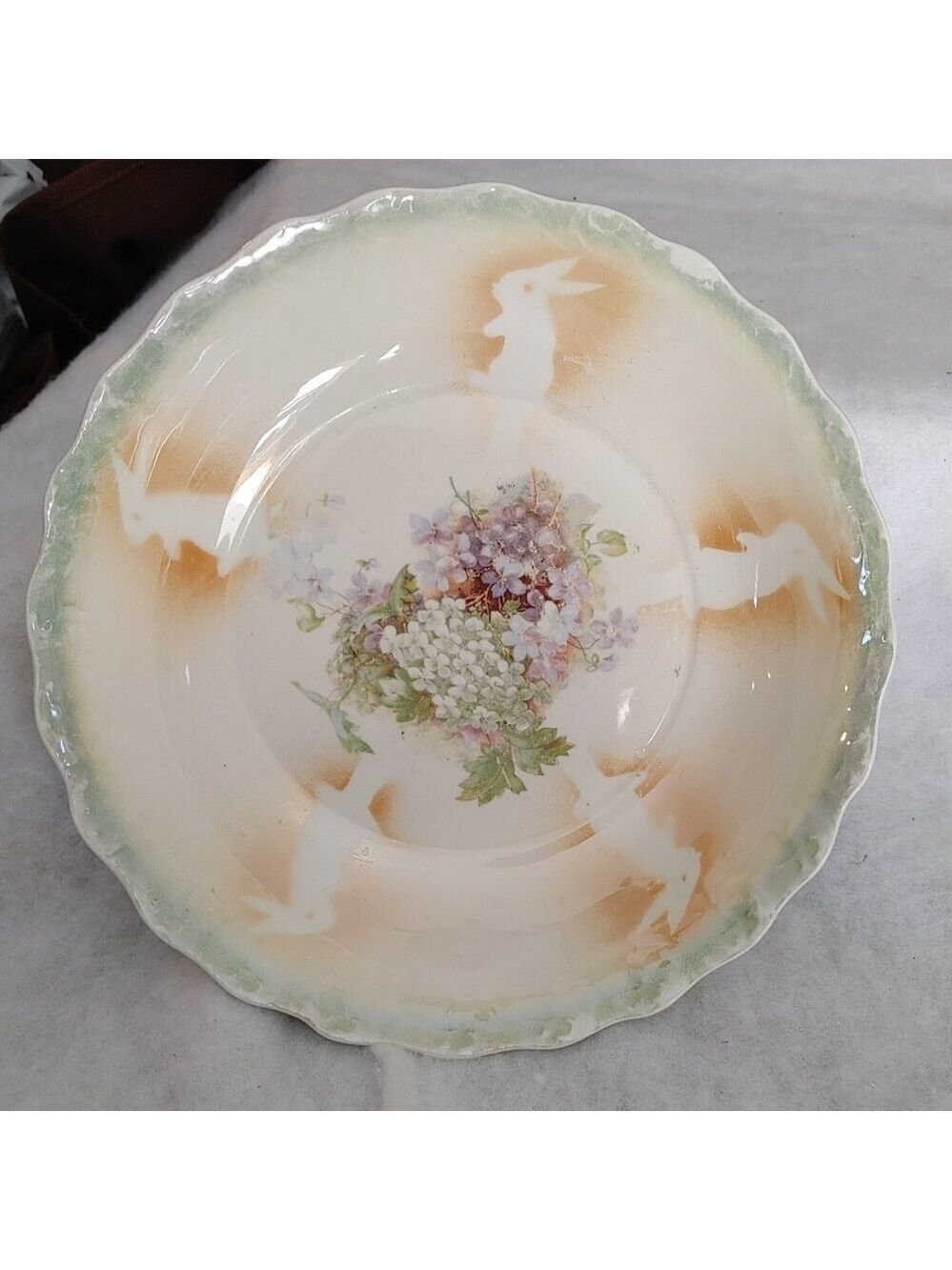 Beautiful Blossom Dish with Stenciled Rabbits